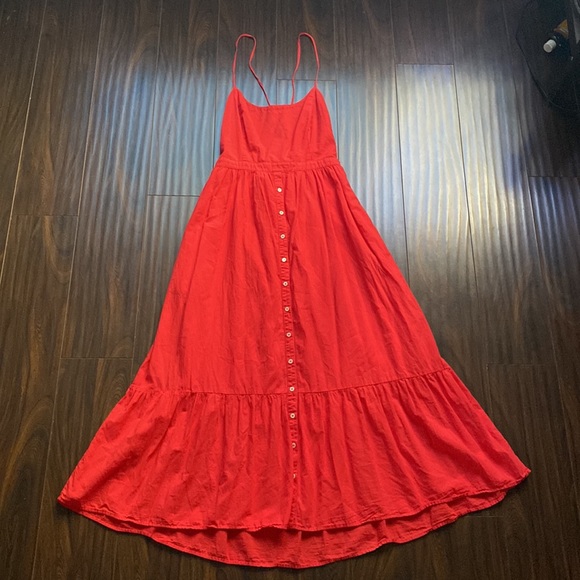 XIRENA Red Torch Lena Button Cotton Maxi Dress - Picture 9 of 14